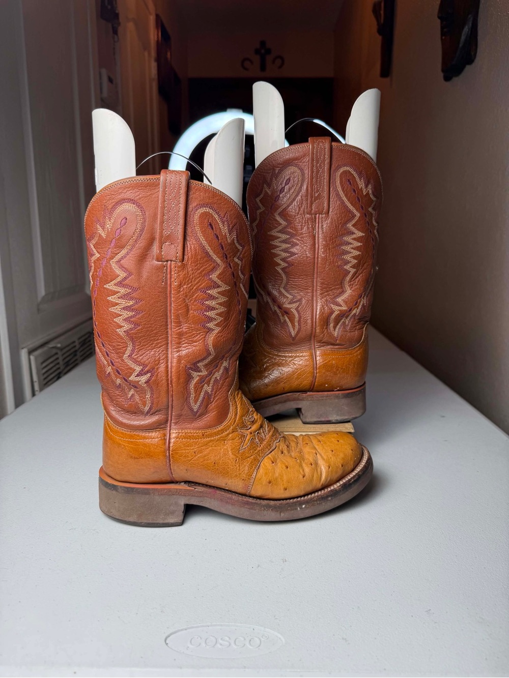 Lucchese 2000 Full Quill Ostrich Skin Tan Leather Western Cowboy Boots Sz 7